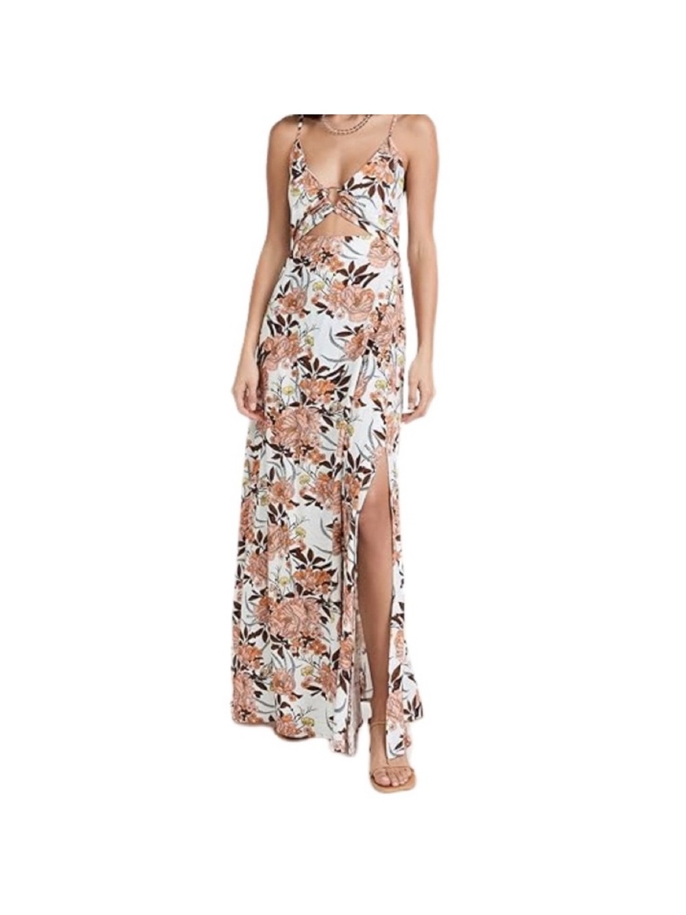 Maaji Peach Floral Cutout Maxi Dress with White Base